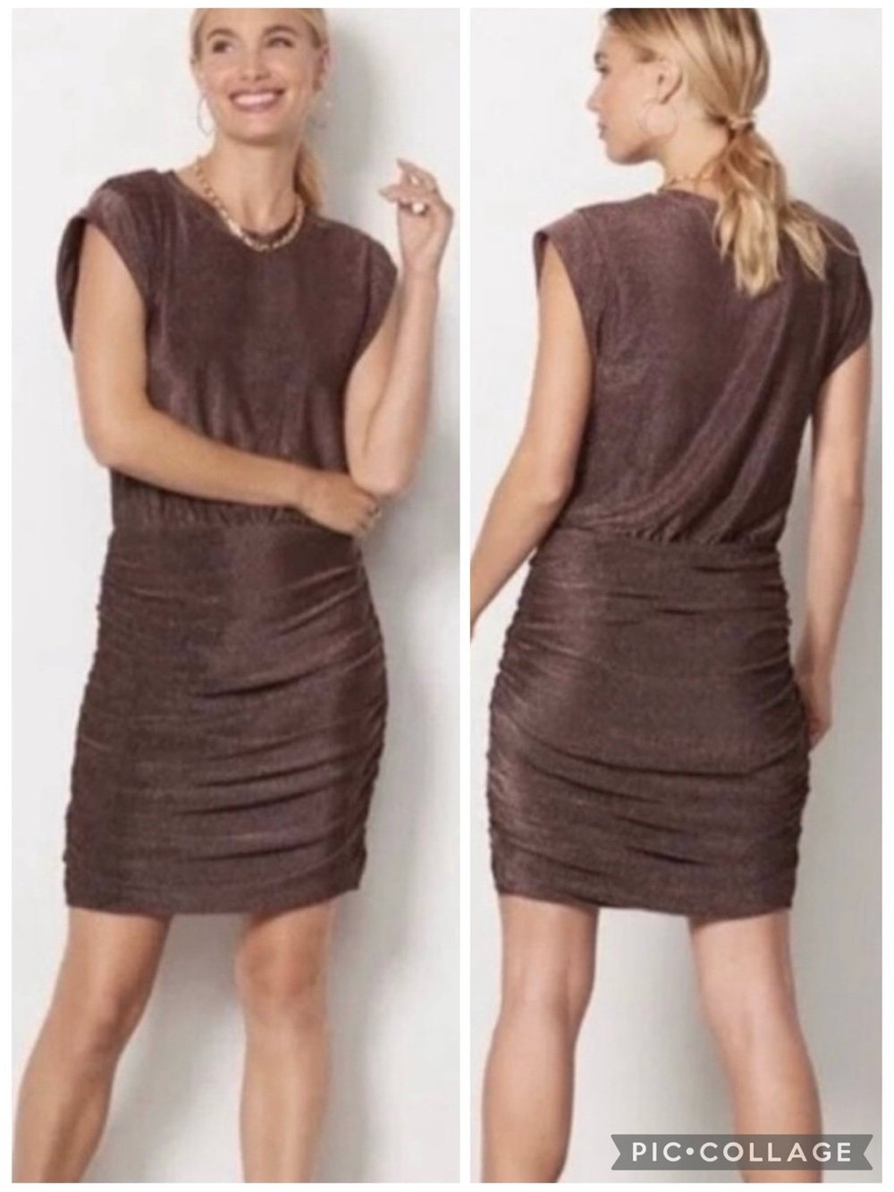 Evereve Ashlyn Bronze Sparkle Ruched Mini Dress NWT 4